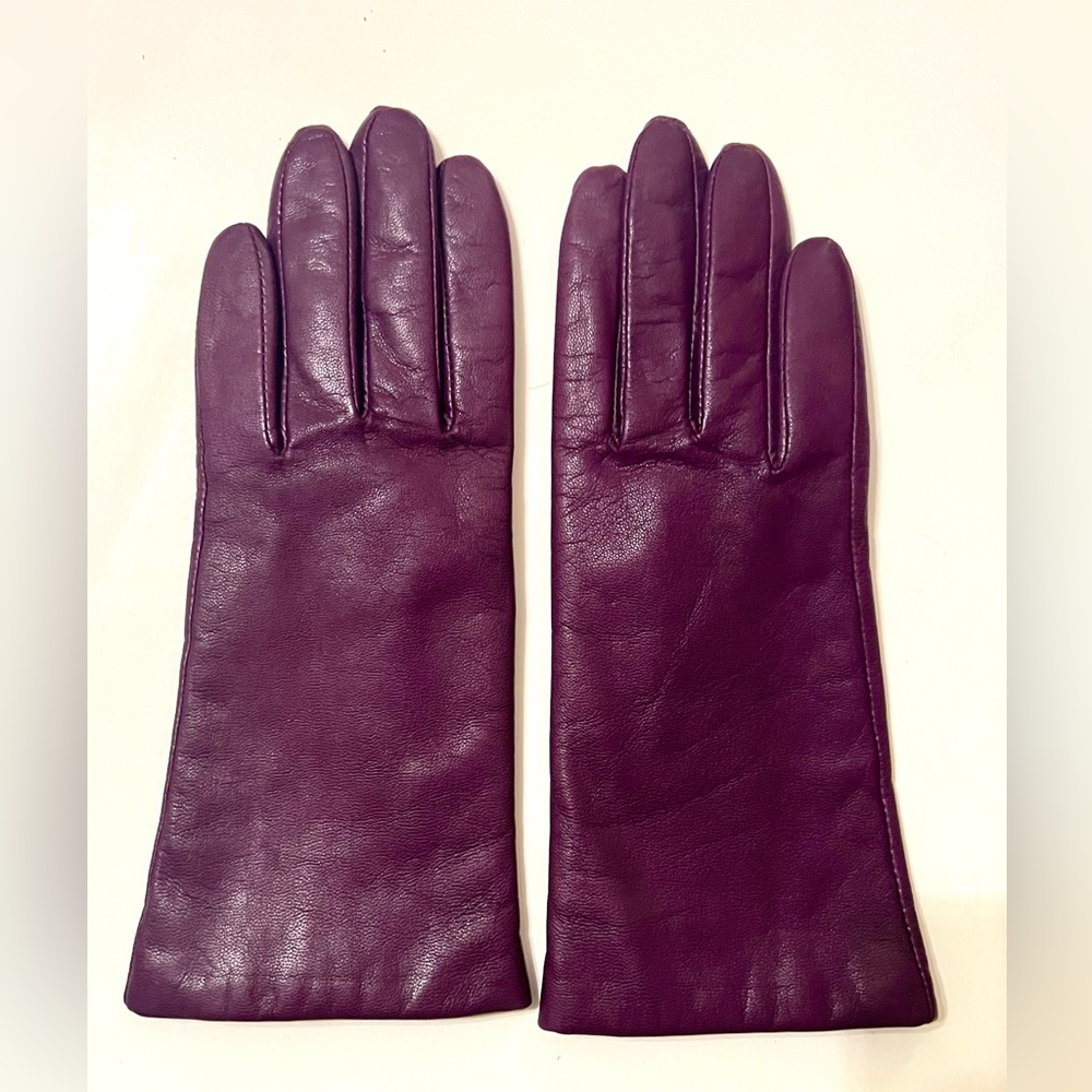 ULTRA LUXURY VTG Fownes Deep Purple LAMBSKIN Gloves Sz 6.5 | 100% Cashmere Lined